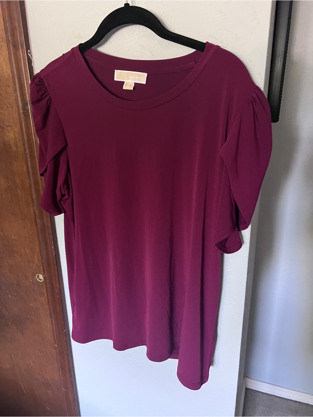 Michael Kors Women’s Burgundy Ruffle Short Sleeve Tee
